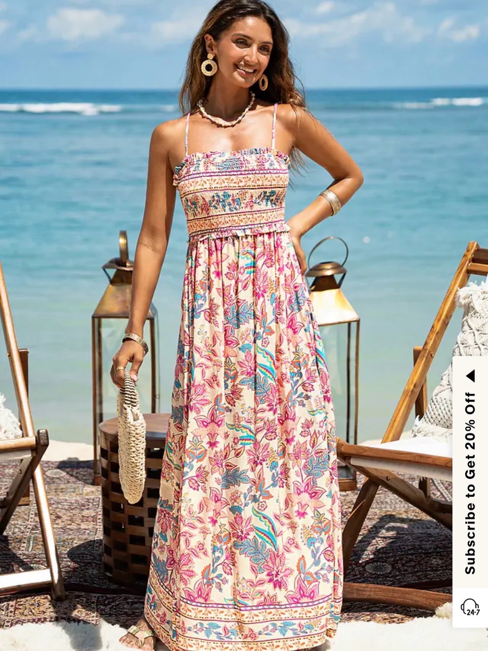 Cupshe Cream Maxi Dress with Pink & Turquoise Floral Print